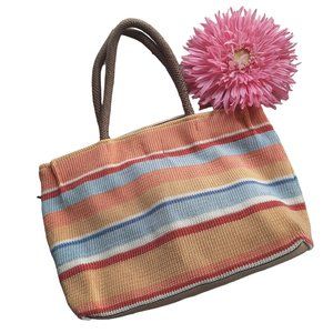 The Sak Multicolored Rainbow Striped Retro Y2K Woven Crochet Tote Bag